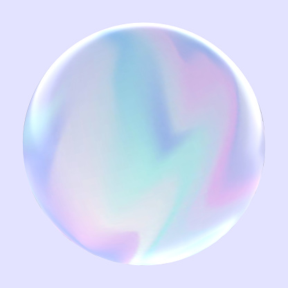 A 3D image of a rainbow-colored soap bubble.\n3D illustration of aurora color bubbles.