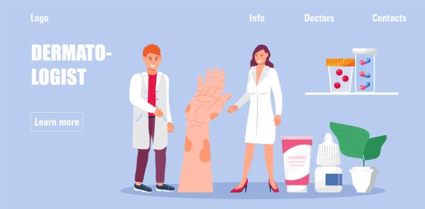 Dermatologist concept vector for medical websites and landing pages, blog. Dermatologist concept vector for medical websites and landing pages, blog. Disease of the skin and dermatological problems. Psoriasis, vitiligo, dermatitis, human rash. freckle stock illustrations