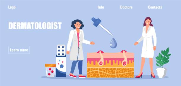 Dermatologist concept vector for medical websites and landing pages, blog. Dermatologist concept vector for medical websites and landing pages, blog. Disease of the skin and dermatological problems. Psoriasis, vitiligo, dermatitis, human rash. leprosy stock illustrations