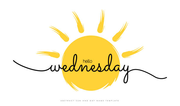 Hello Wednesday lettering and sun shape vector stock illustration Hello Wednesday lettering and sun shape vector stock illustration wednesday morning stock illustrations