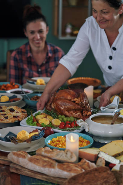 istock Stuffed Turkey for Thanksgiving Holidays with Pumpkin, Peas, Pecan, Berry Pie, Cheese Variations and Other Ingredient 1429424745