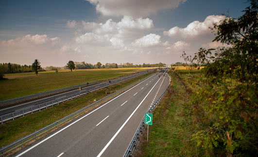 Italian highway in the Po Valley near Turin