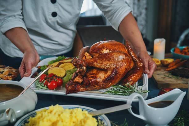 istock Stuffed Turkey for Thanksgiving Holidays with Pumpkin, Peas, Pecan, Berry Pie, Cheese Variations and Other Ingredient 1429424968