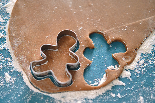 Christmas time. Close - up gingerbread cookies on the kitchen table