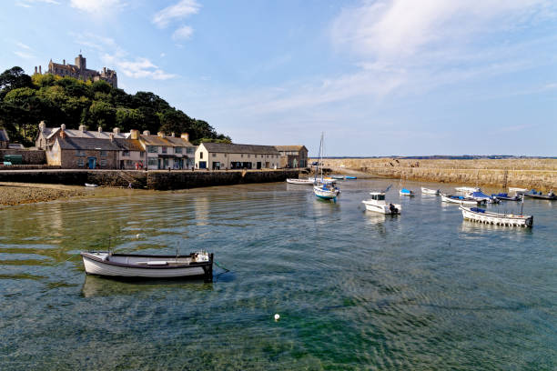 The harbour and village at St. Michael's Mount - the Cornish counterpart of Mont Saint-Michel in Normandy. Marazion - Cornwall, England, United Kingdom. 14th of August 2022