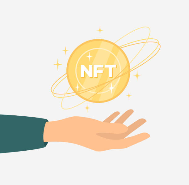 istock Hand holding NFT - non fungible token. Flat vector illustration 1429427159