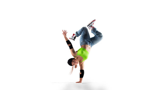 istock Street dancer girl  dance breakdance isolated on white 1429429763