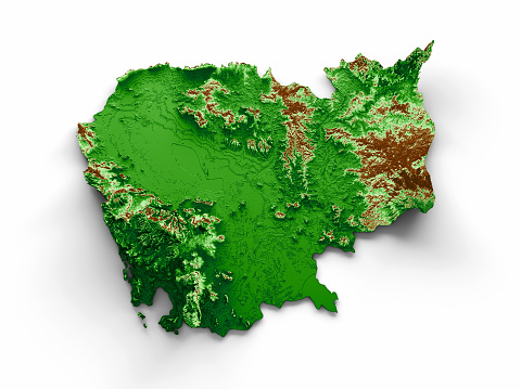 Cambodia Topographic Map 3d realistic map Color 3d illustration\nSource Map Data: tangrams.github.io/heightmapper/,\nSoftware Cinema 4d