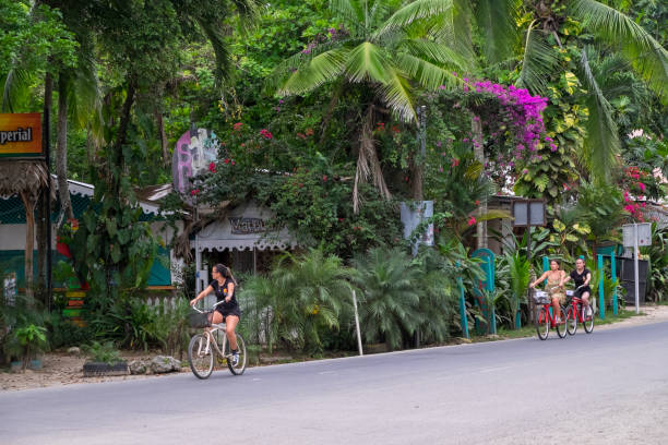 пышная природа и велосипедисты в коста-рике - limon province стоковые фото и изображения