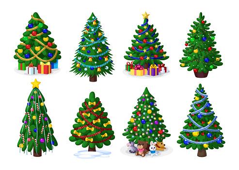 Cartoon Christmas Trees. Vector illustration.