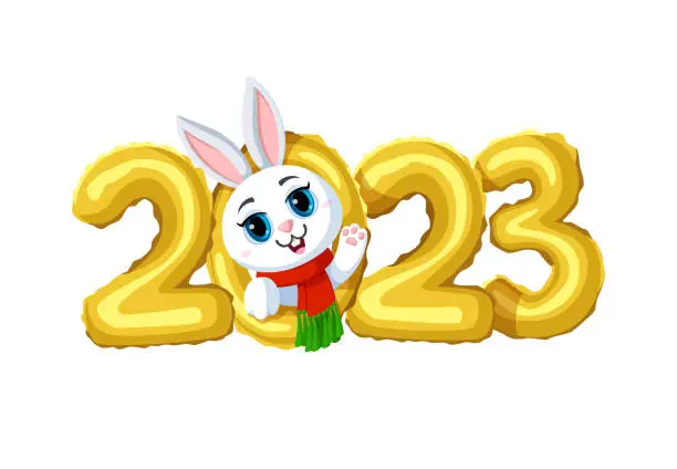 Vector illustration of 2023 Christmas Happy Bunny. Year Of The Rabbit.