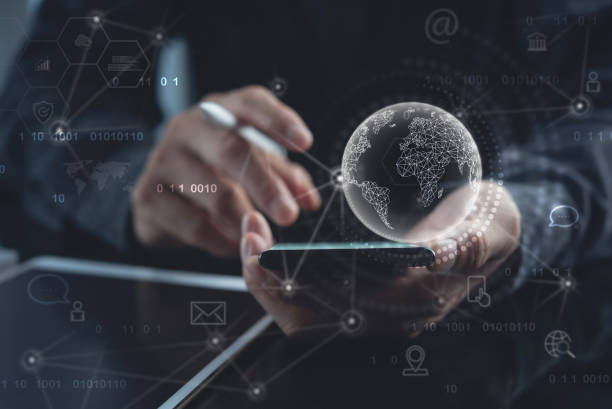 istock Global internet network connection technology, IoT, Internet of Things concept. Business man using mobile phone with global network and technology icons virtual display 1429436936