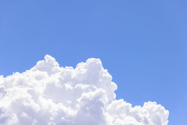 Beautiful blue sky with with fluffy white cloud, background with copy space, full frame horizontal composition