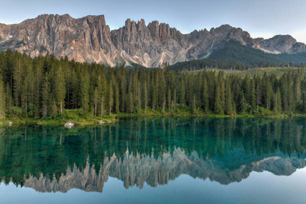 Lago di Carezza (Carezza lake) and Dolomiti in Trentino-Alto-Adige, Italy