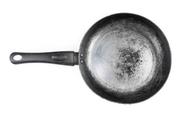 istock Old dirty and scratched textured frying pan isolated on white with clipping path 1429450582