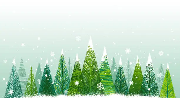 Vector illustration of Christmas green winter trees illustration