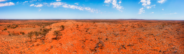 Dolo hill red desert outback landscape in Australia along A32 at rest stop - arid climate.