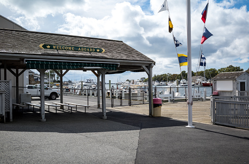 Entrance way to the Island Queen ferry in Falmouth MA with service to the island of Martha's Vineyard.