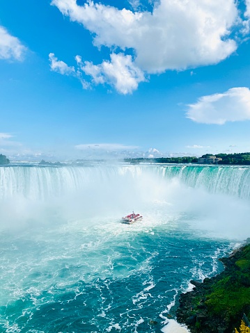 Niagara Falls consists of two waterfalls on the Niagara River, which marks the border between New York and Ontario, Canada: the American Falls, located on the American side of the border, and the Canadian or Horseshoe Falls located on the Canadian side.\nThe best side to see the falls is from the Canadian side. If you like to see the Niagara falls from the best side, then go to the Canadian side.