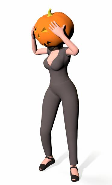 istock a girl with a pumpkin on her head on a white background 3d-rendering 1429464975