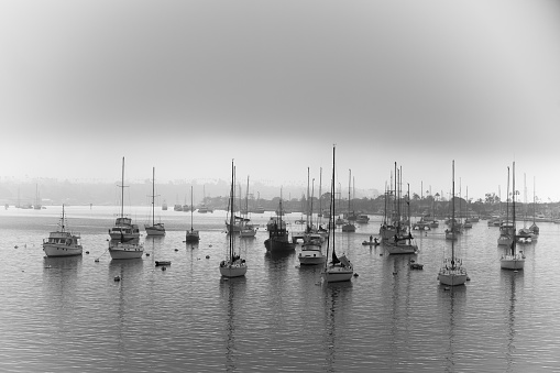 A foggy morning in the inner Newport Beach harbor