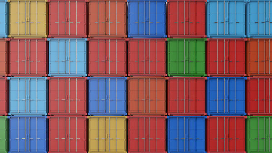 3d rendering stack of containers at container port or terminal