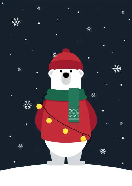 Vector illustration of Merry Christmas and happy new year concept with polar bear