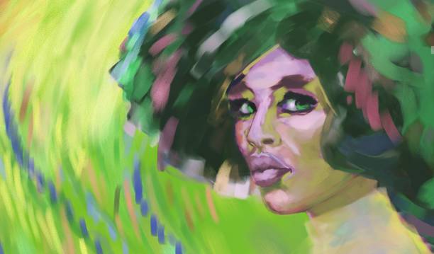 ilustraciones, imágenes clip art, dibujos animados e iconos de stock de pintoresco retrato de una mujer de piel oscura al estilo del impresionismo - blues eyes