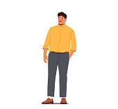 istock Body Positive Concept. Trendy Plus Size Man Stand With Hand In Pocket, Male Character Love And Accept His Body 1429488224