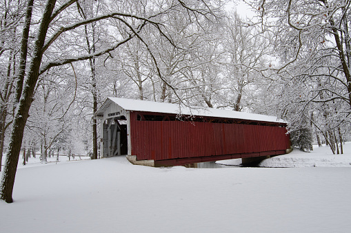 Bridge-Covered Bridge in the snow-Howard County Indiana