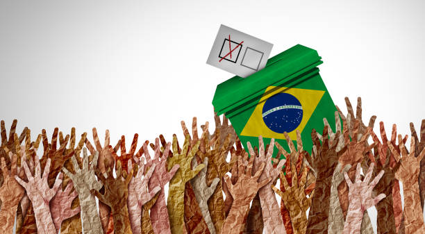 Brazilian Vote Brazilian election and Brazil vote or South American voters voting in Brasil for a president with 3D illustration elements. left wing politics stock pictures, royalty-free photos & images