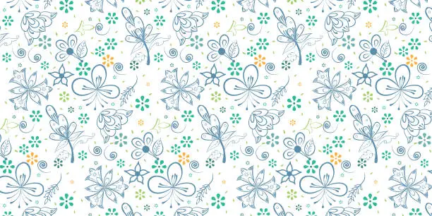 Vector illustration of Bright floral ornaments pattern for backgrounds, Indian pattern set, Seamless ethnic pattern of paisley pattern