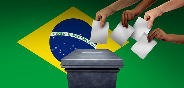 Brazil election and Brazilian vote or South American voters voting in Brasil for a president or referendum with 3D illustration elements.