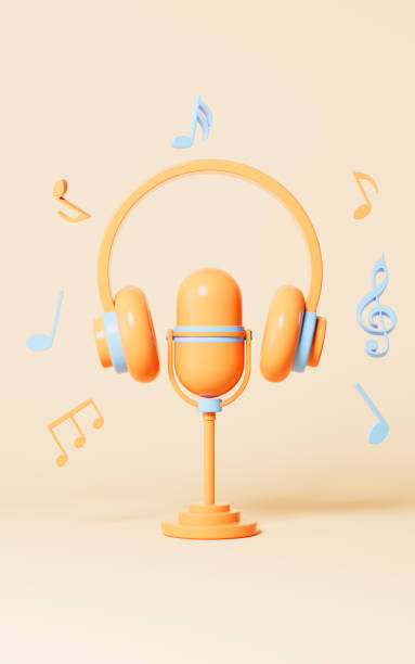 istock Microphone and earphones on the yellow background, 3d rendering. 1429508937
