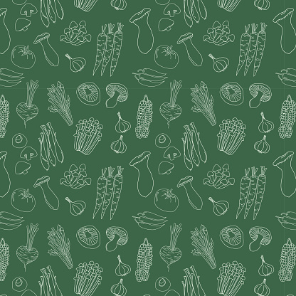 Seamless pattern background of hand drawn doodle fresh vegetable
