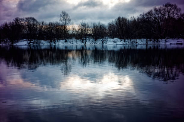 the bank of a small river in spring, Russia