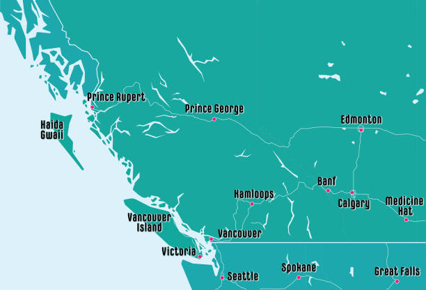 illustrazioni stock, clip art, cartoni animati e icone di tendenza di semplice mappa della provincia della columbia britannica e alberta in canada e stati uniti. - mountain mountain range rocky mountains silhouette