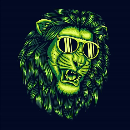 Lion cool head green color vector illustration for your company or brand