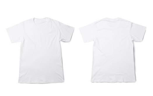 Front of a clean White T-Shirt, wrinkled on the bottom for additional texture, waiting for you to add your own logo, Graphics or words. Clipping Path. Single shirt - about 10\