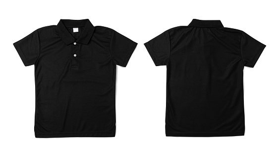 Blank collared shirt mockup in front, side and back views, tee design presentation for print, 3d rendering, 3d illustration