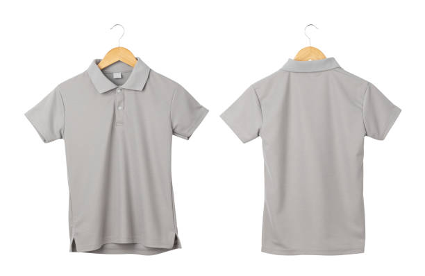 istock Gray polo shirt mockup hanging isolated on white background with clipping path 1429527359