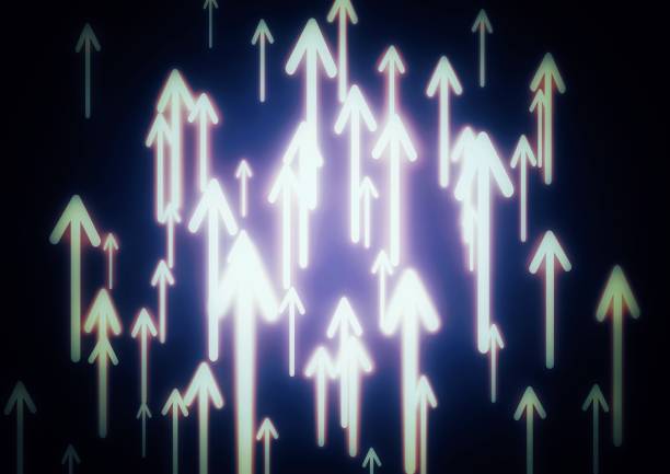 3d illustration of rising light arrow and black background