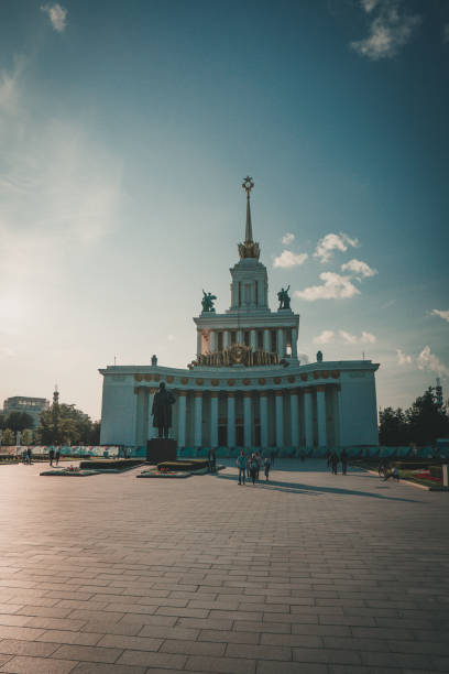 A permanent general purpose trade show and amusement park in Moscow, Russia. The exhibition centre was built in the era of Joseph Stalin. Different former Soviet republics have each their own venue. Shown is the Vladimir Lenin Monument.