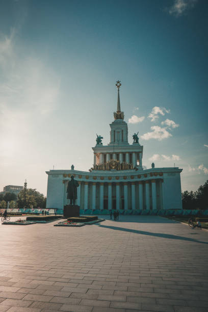A permanent general purpose trade show and amusement park in Moscow, Russia. The exhibition centre was built in the era of Joseph Stalin. Different former Soviet republics have each their own venue. Shown is the Vladimir Lenin Monument.