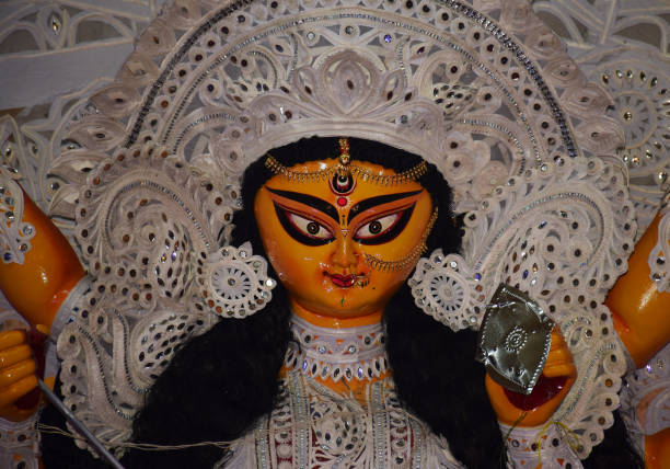 istock Close up of Goddess Durga face during Durga puja celebration. Durga Puja is biggest religious festival of Hinduism 1429542593