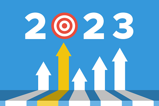 2023 new year goal, business or personal target, flat vector success concept