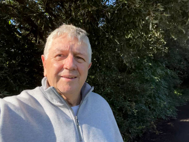 istock Senior Caucasian man selfie on woodland path 1429544850