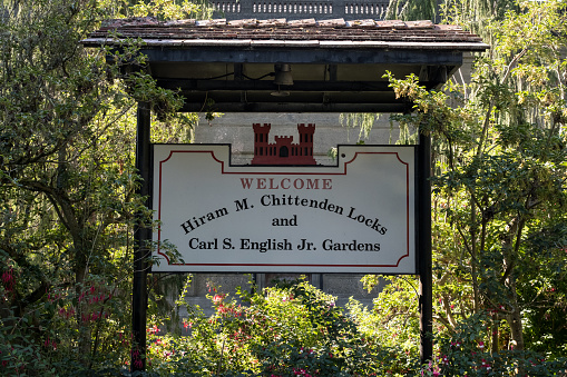 Seattle, USA - Sep 18th, 2022: Hiram M. Chittenden Locks and Botanical Garden in Ballard early in the day.