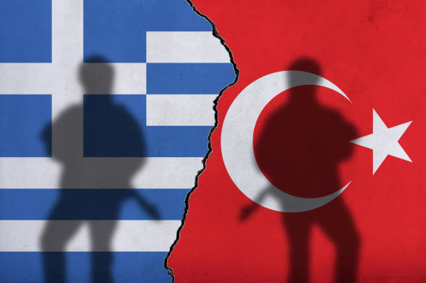 istock Flags of Turkey and Greece on wall 1429548317