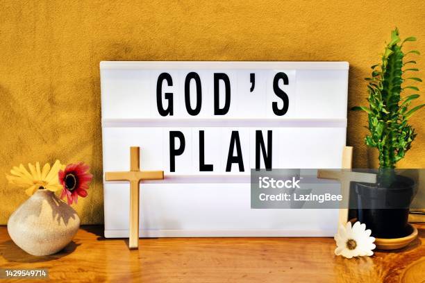 Gods Plan Modern Lightbox Sign Inspired By Church Billboard Stock Photo - Download Image Now